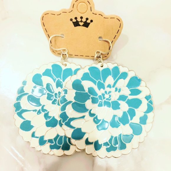 Jewelry - Teal and Floral Lightweight Earrings Fishhook